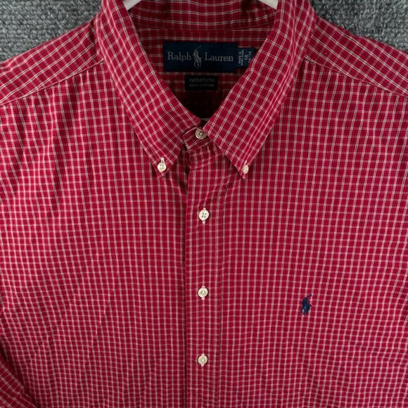 Ralph Lauren Other - Ralph Lauren Cotton Long Sleeve Button Up Shirt Men Red Check Yarmouth 18 34/35